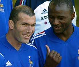 French soccer star Zinedine Zidane to team-mate Patrick Vieira 