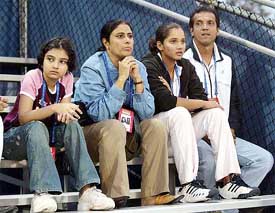 Indian woman tennis star Sania Mirza at the US Open Tennis Tournament along with her family members