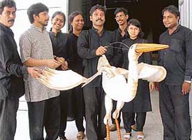 The eight young puppeteers of Dolls Theatre, Kolkata, who won the International Puppet Festival held at Tehran in 2000
