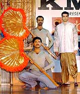 A model displays an outfit designed by Sharbari Dutta