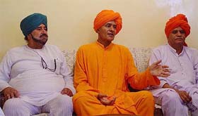 Rashtriya Lok Dal (Ajit) Haryana president Swami Indervesh talks to mediapersons in Ambala