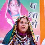 Rajasthan BJP chief Vasundhra Raje sports a traditional Rajasthani costume at a BJP rally in Udaipur 