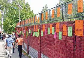 Pamphlets on the college walls lend colour to the election campaign