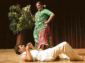 A scene from a play "Socha na tha" being staged at Tagore Theatre in Chandigarh on Thursday.