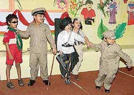 Tiny tots enact the role of police and criminals at St Joseph Senior Secondary School, Sector 44, Chandigarh, on Thursday.