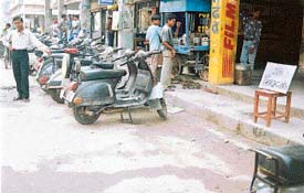 A �No Parking� sign outside a Bhadaur House shop has discouraged two-wheeler drivers from parking their vehicles