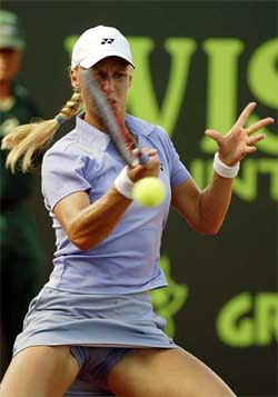 Russian Elena Dementieva returns during her quarter-final match