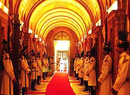 Presidential bodyguards at the ceremonial reception of Bhutan King Jigme Singye Wangchuck inside the Rashtrapati Bhavan 