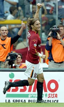 A.S. Roma�s Francesco Totti celebrates his goal against Brescia 
