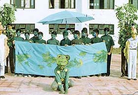 Students present a show depicting the ill-effects of ozone layer depletion