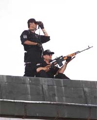 Security personnel keep a strict vigil at Ankara airport as Prime Minister Atal Bihari Vajpayee arrives in Turkey on Tuesday