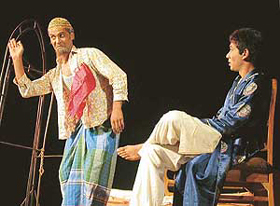 A scene from Daya Prakash Sinha�s play 'Mere Bhai Mere Dost', which was staged at Tagore Theatre on Thursday.