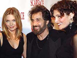 Hollywood stars Michelle Pfeiffer, Al Pacino and Mary Elizabeth Mastrantonio arrive for a screening of their 1983 film Scarface in New York 