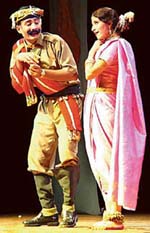 A scene from Kewal Dhaliwal�s play, "Saiyan Bhaye Kotwal", which was staged at Tagore Theatre on Friday. 
