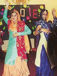 Students perform giddha at French Department�s freshers� party held at Panjab University in Chandigarh on Friday.