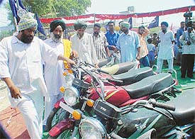 Motor cycles on sale at Chhapar Mela, near Ludhiana