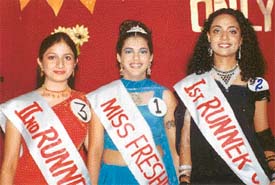 Miss Fresher of Government College for Women Divya Dhanda flanked by first runner-up Baldeesh Kaur and second runner-up Ankita Verma