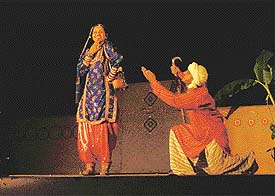 A scene from the play "Saavi" that was staged at Punjabi Bhavan
