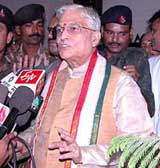 Senior BJP leader M. M. Joshi talks to mediapersons at his residence in New Delhi