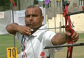 Limba Ram trains for the sixth senior ranking archery tournament
