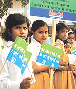 Schoolchildren at the inauguration of Clean City Campaign in the Rohini Zone in the Capital on Tuesday. 