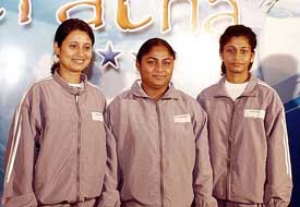 Anjali  Bhagwat, K. Malleswari and K.M. Beenamol at a Press conference
