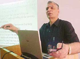 Mr V.K. Kapoor, Director, Institute of Stress Management and Research addresses a seminar on stress management in Sector 7, Panchkula