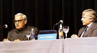 Prime Minister Atal Bihari Vajpayee speaks at Columbia University in New York