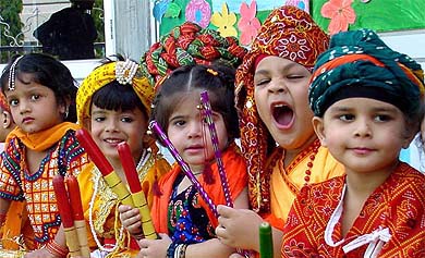 Tiny tots wait for their turn to perform dandia, organised by Love Dale School