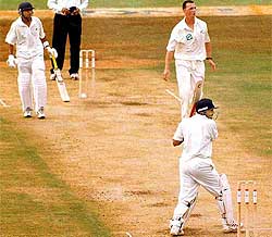 Virender Sehwag hits a boundary during the match between Board President XI and New Zealand in Visakhapatnam 