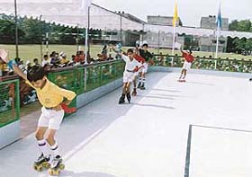 Children skate during the inauguration of a new skating rink at St Kabir Public School, Sector 26, Chandigarh