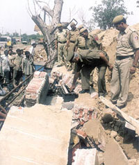 Wall collapse near Timarpur in which seven persons were injured