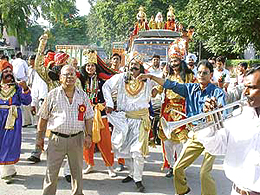 A Ramlila team along with residents participate in Lord Rama�s 'baraat' in Chandigarh on Sunday.