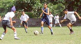 A match between GMSSS, Sector 10, and St Peter�s School, Sector 37, in progress at the sub-junior football meet in Chandigarh on Tuesday