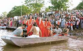 A Ramlila scene being enacted at Sukhna Lake in Chandigarh on Tuesday.