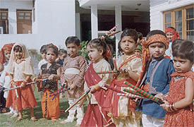 Tiny tots of Small Wonders Nursery School attired in colourful dresses are all set to perform dandia at a function organised on the school premises