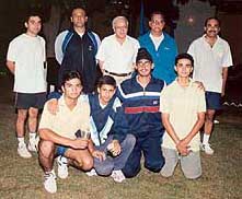 Winners of a squash tournament organised at Chandimandir on Tuesday with the Chief of Staff, Western Command, Lieut-Gen P.K. Grover (centre).