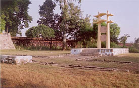 The memorial of Mahatama Gandhi, near the Sutlej at Phillaur, in a state of neglect