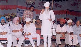 Mr H.S. Hanspal, President, PPCC, addresses a gathering on the concluding day of the Kalpana Chawla Memorial Tournament at Uchi Dand village