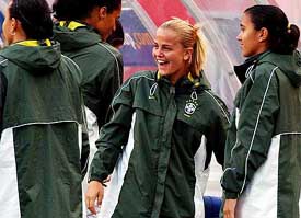 Brazil's soccer superstar Ronaldo wife celebrates with her teammates