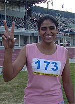 Baljit Kaur of Ludhiana who won the 100m hurdles final on the second day of the Punjab State Women Games