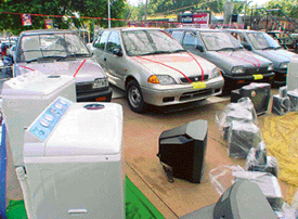 �Mega prizes� offered by the Sector 22-D market for its customers on display