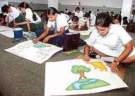 Students participating in the Green Schools Project Painting Competition organised by the CII at Chandigarh on Friday.