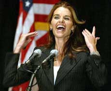 Maria Shriver, wife of Republican gubernatorial candidate Arnold Schwarzenegger, speaks at the California Women Excellence in Leadership Awards
