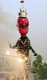 Ravana goes up in flames