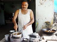 Birbal�s descendant, Ashok Kumar Bhatt, at his tea shop in Boodhia market in Yamunanagar
