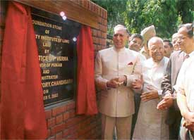 The Governor, Justice O.P. Verma, Lala Lajpat Rai and Prof K.N. Pathak at the foundation stone-laying ceremony