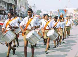 RSS workers take out a procession on the occasion of Vijayadashmi