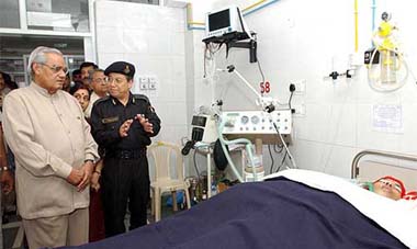 Prime Minister Atal Bihari Vajpayee along with Union Health Minister Sushma Swaraj visits the AIIMS