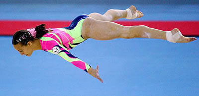 Ahmed Saad of Egypt performs at the floor during the gymnastics final